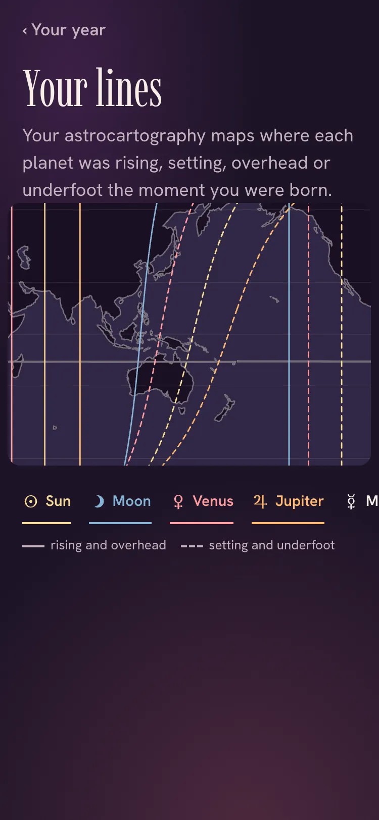 Lunaway lines map: your astrocartography lines on a world map